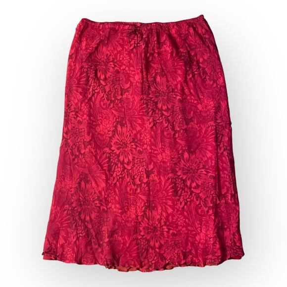 New York City Design Co. Red‎ Ruffle Side Slit Skirt 100% Silk Size L - Picture 5 of 6